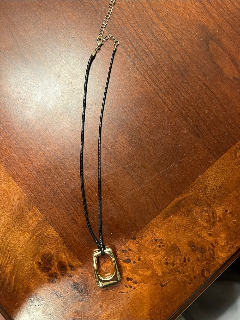 Gold Geometric Pendant Necklace with Black Cord - Women's Jewelry